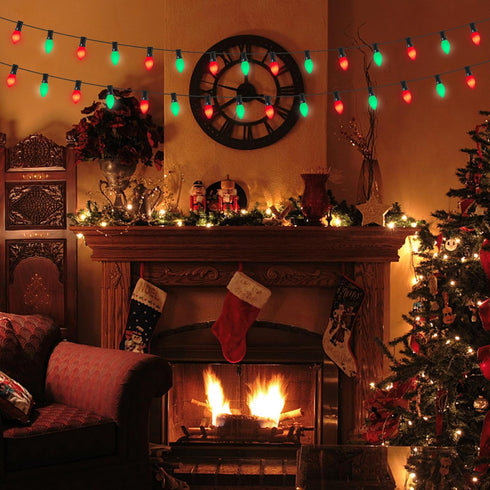 C7 25Ft C7 27 Bulbs, 0.6 E12 Oviejo LED Christmas Lights, Red Green Ceramic String Lights with Red Green LED Vintage