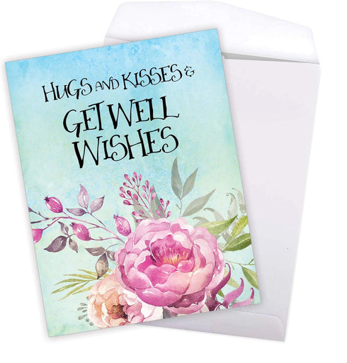 NobleWorks Jumbo Get Well Greeting Card (8.5 x 11 Inch) - Beautiful Feel Better Soon Group Notecard - Get Well Florals