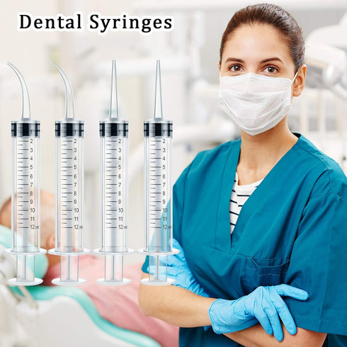 Nuanchu 8 Pieces Dental Syringe Irrigation, 12 ml with Curved Tip & Straight Tip, Disposable Mouthwash Cleaner for Oral