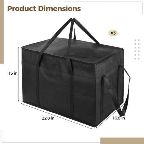 3 Frozen Lnrueg PCS Insulated Food Delivery Bags, XXXL Pizza Cooler Bag, Thermal Hot Cold Carrier for Catering