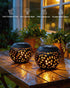 1 Pack Solar Table Lights Outdoor Waterproof - Dancing Flickering Flame Lamp Black Metal Tabletop Light Solar Powered
