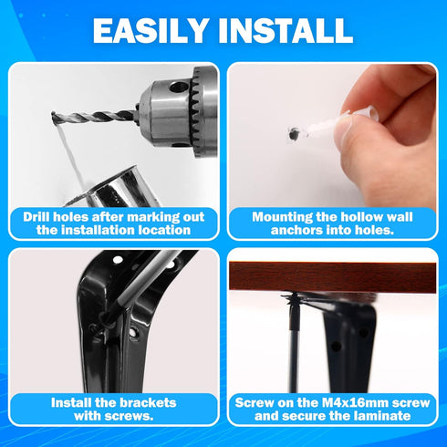 suiwotin 12pcs 4 Inch 3x4 Inch Shelf Brackets, Heavy Duty L Bracket, Shelf Corner Brace Right Angle Bracket, Floating