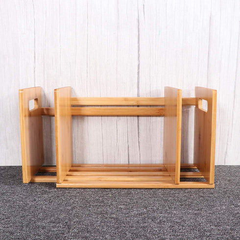 NUOBESTY Bamboo Extension Book Rack - Bamboo Desktop Organizer, Expandable Book Shelves Storage Rack (Wood Color)