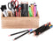 Wooden Pen Pencil Holder for Desk, 4 Compartment Rustic Rectangular Organizer, Multi-Purpose Use for Home School Office
