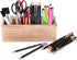 Wooden Pen Pencil Holder for Desk, 4 Compartment Rustic Rectangular Organizer, Multi-Purpose Use for Home School Office