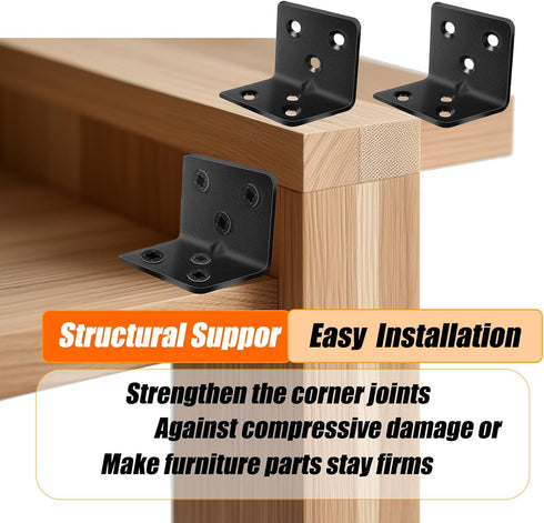 Evadow 80Pcs 1.2x 1.2 1.5 90 Stainless Steel Black Angle Brackets, x Corner Braces for Wood Furniture, Degree L