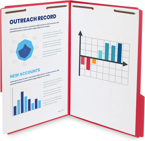Blue Summit Supplies Red Legal File Folders with Fasteners, Legal Size, 50 Pack, Durable 2 Prongs