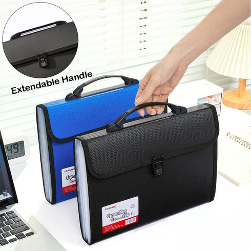 TRANBO Portable Expanding File Folder, Extra Large Legal Size/Foolscap 13 Pockets Accordion Organizer with Handle -