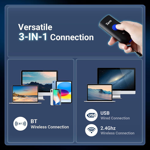 Tera Mini 1D Barcode Scanner: Waterproof Pocket Wireless Laser Scanner 3 in 1 for iOS Windows Android 1100L