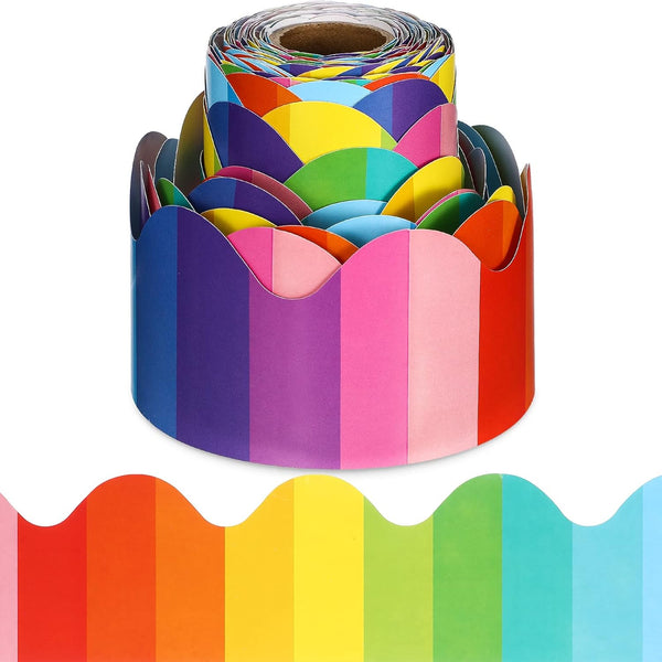 Yexiya 65.6 Ft Colorful Bulletin Board Borders, Rainbow Trim Paper Decor for Preschool Daycare Kindergarten