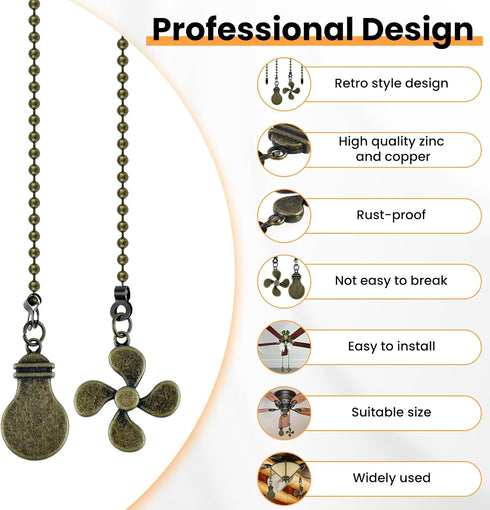 2 12 Inches Set Ceiling Fan Pull Chain Extender, Pcs Long Ceiling Fan Pull Chain Extension Pendant Ornament