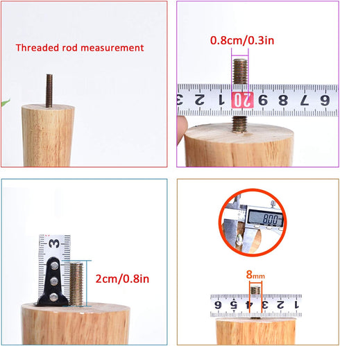 KDDEON M8 Legs,5-70cm,Replacement Cabinet,Set 4 (10cm/3.9in) Threaded Rod Straight Tapered Solid Wood Furniture