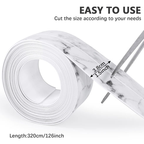 2 Packs Caulk Tape Waterproof Self Adhesive, Bathtub Caulk Strip Sealant Tape Sealing Strip for Kitchen Countertop, Sink, Bathroom, Toilet, Floor Wall Edge Protector(White Marble 10.5Ft X 1.5In)