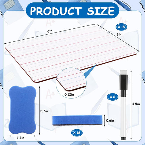 Dry Erase Lapboards with Lines Pack of 18 | 6 x 9 inch Double Sided White Boards with 18 Pens, 18 Erasers Small Mini White Dry Erase Boards for Students Whiteboards, Teacher Supplies, Classroom by RUIYELE