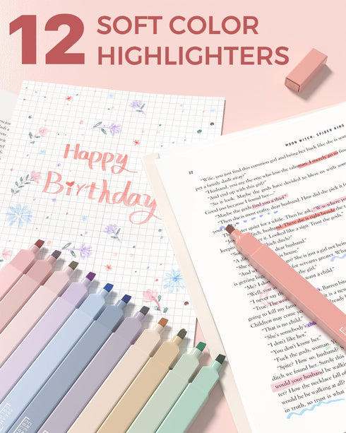Four Candies 56 PCS Aesthetic School Supplies, Large Pencil Case, 6 Colored Ballpoint Pens, 12 Pastel Highlighters, Pink