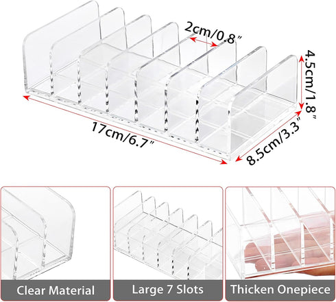 Hipiwe 2 Packs Clear Plastic Cash Tray Mail Organizer for Desk - 7 Slots Bill Divider Holder for Paper, Document, Makeup