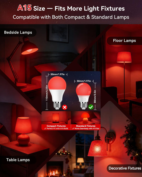 7W 670nm Bulbs 4PK, 100% Bulb, A15 60W Bulbs BoRccdit Red Light for Sleep Blue Light Blocking Red Light Night Light