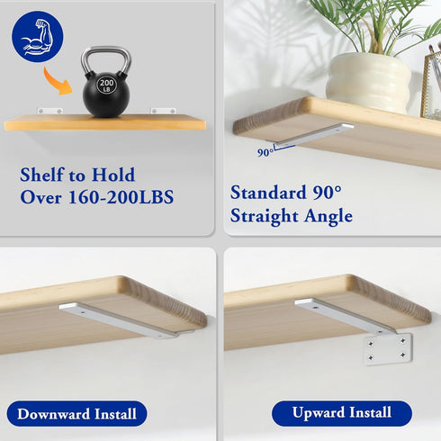 4 Shelves,10'' 1/5" Inch Alise Floating Shelf Brackets White, Pcs L Brackets for Hidden Invisible Shelf Brackets, Thick