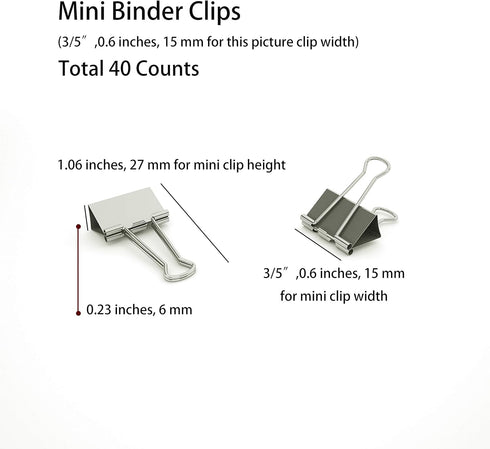 Nctinystore Silver Binder Clips Mini Metal Clamp 3/5" / 0.6-inch / 15-mm (Silver, 40-Count)