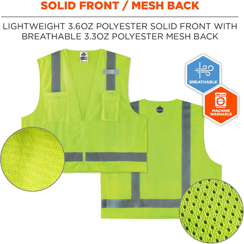 Ergodyne Unisex Class 2 Economy Surveyors Vest, Zipper, Lime, Large-X-Large US