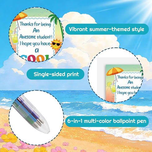 Ukontagood 50 Sets Summer-Themed End of School Year Student Gift Bundle, Pens & Thank You Cards for Kids, Teacher