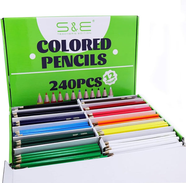 S & E TEACHER'S EDITION 240 Count Colored Pencils Bulk, 12 Assorted Colors for Kids & Adults Drawing & Arts