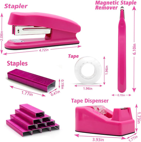 Hot Pink Desk Accessories, Hot Pink Office Supplies, Hot Pink Stapler and Tape Dispenser Set, Hot Pink Desk Accessory Kit, Gift for Students, Women, Coworkers, Boss Lady, Office Clerks by sportsvoutdoors