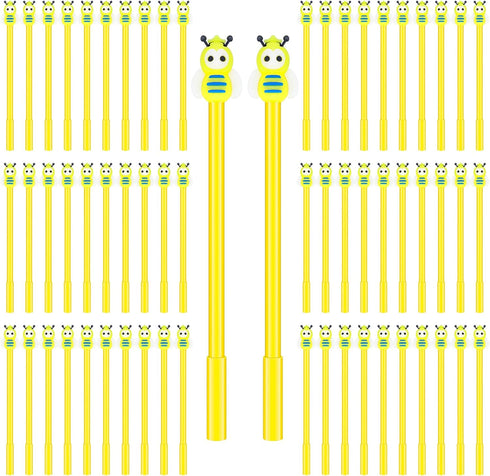 Fainne 60 Pcs Bee Pens, Black Ink Gel Pens for Kids, Cute Cartoon Fine Point Roller Marker Pens for Classroom