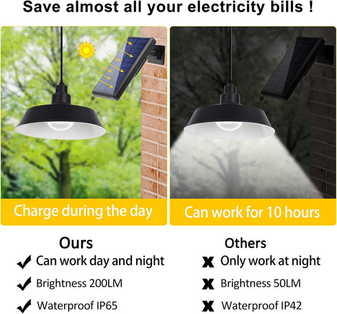 (2 Pack), 16.4ft IP65 Solar Powered LED Pendant Lights with Remote Adjustable Solar Panel and Cord, Waterproof
