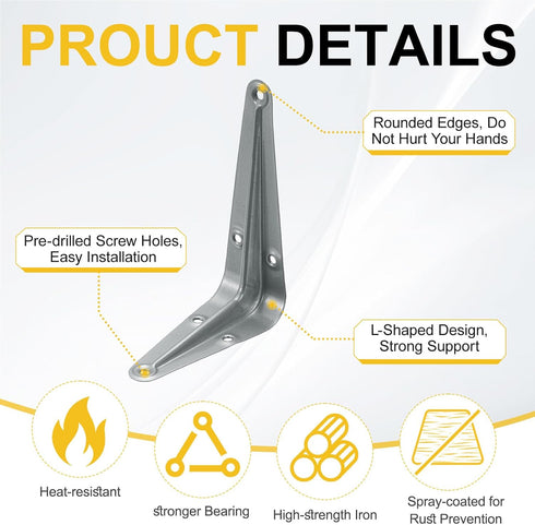 4 5 Inch, 20Pcs uxcell Shelf Brackets x Iron Metal Floating Shelf Bracket Wall Corner Angle Shelving Bracket for Wall