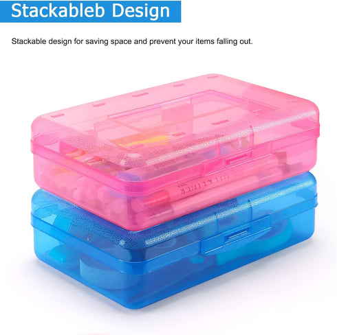 Tamaki Large Capacity Plastic Pencil Box - Clear Box with Snap-tight Lid, Stackable Design, Stylish Office Supplies