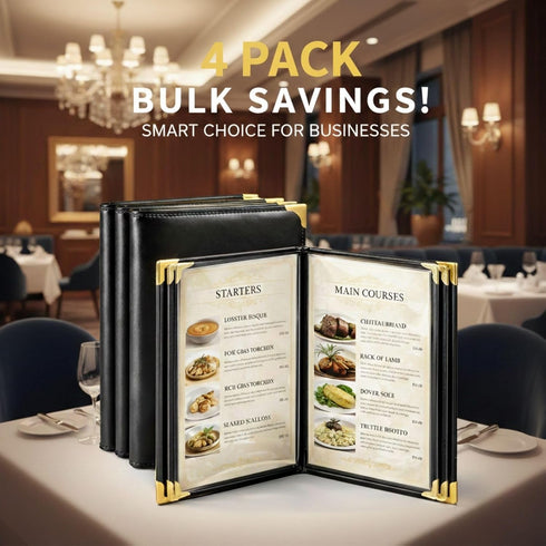 4 Pack 8.5 11 2 Pack 4 8 Restaurant Menu Covers x Menu Holder, Page View Faux Leather Menu Book with Clear PVC Sleeves