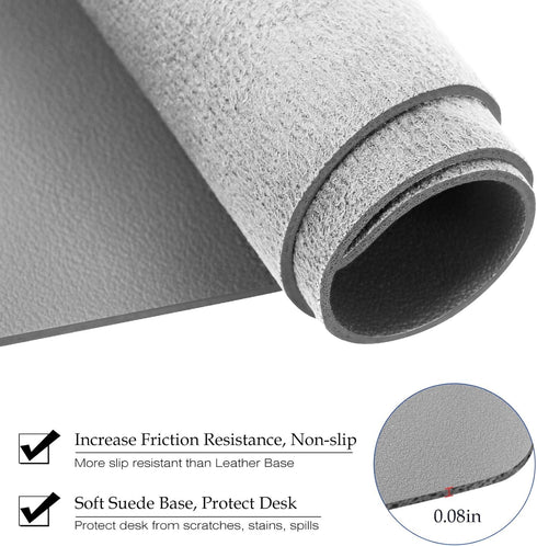 TOWWI PU Leather Desk Pad, Large 32” x 16” Waterproof Writing Mat, Multi-Color Non-Slip Mouse Pad with Suede Base (Gray)