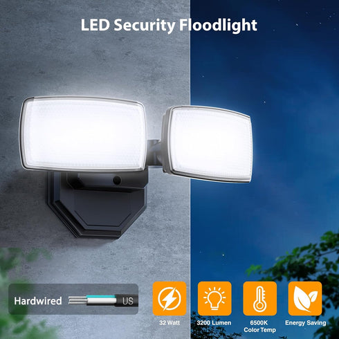 3200LM 32W 6500K IP66 2 Onforu Flood Lights Outdoor, LED Security Light Switch Controlled, Waterproof Outdoor Lights