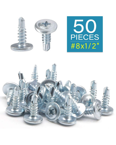 50pcs #8 x 1/2" Truss Head Screws, Self Drilling Zinc Plated Modified Truss Head Self Driller