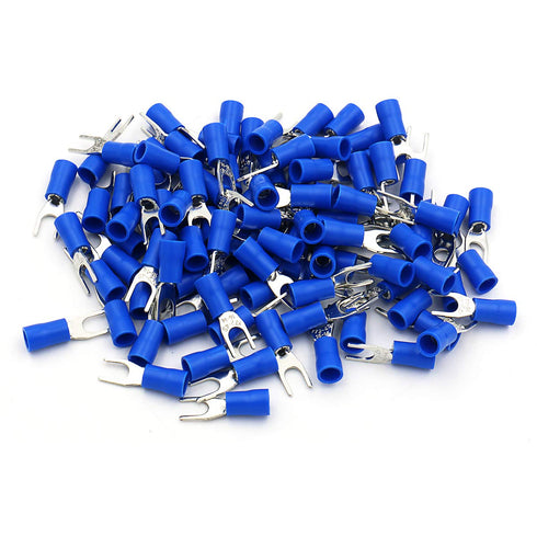 Baomain Insulated Fork Spade Wire Connector Electrical Crimp Terminal 14-16AWG USA #8 Blue (1000PCS)