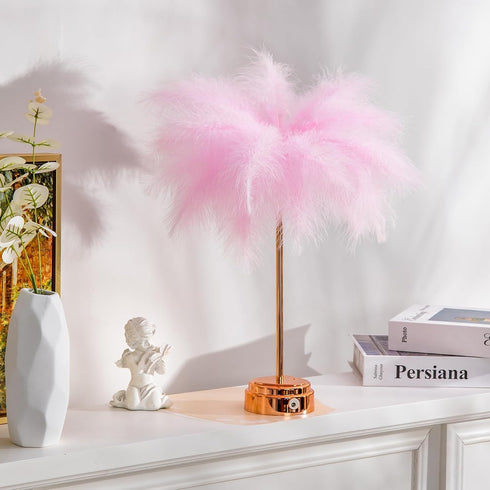 Pink Feather Lamp, LED Atmosphere Feather Night Lights, Bedside Lamps for Mother, Girlfriend, Home Girl Room