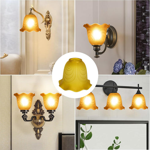 1-5/8-inch E26 Amber Glass Lamp Shade Replacement with Bell Shaped, Fitter Opening for Base, Replacement Glass