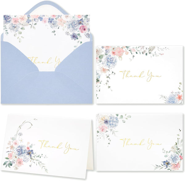 Crisky Floral Thank You Cards with Envelopes, Wildflower Hydrangea Blank Cards and
