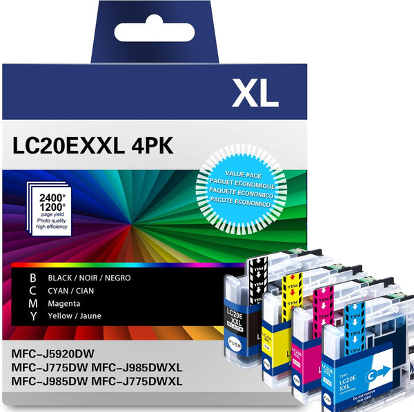 LC20EXXL Super High Yield Compatible Ink Cartridge Replacement for Brother LC20E, 4 Pack