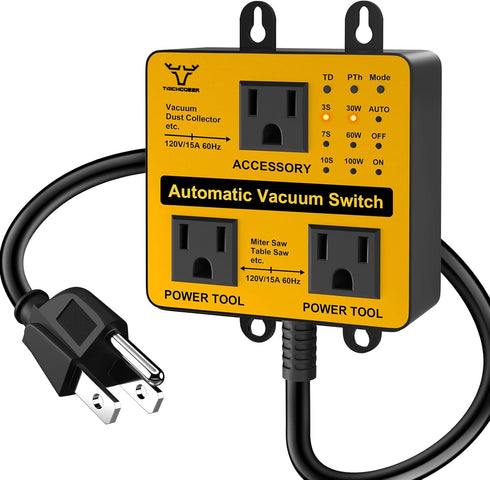 Upgraded Automatic Vacuum Switch, Autoswitch for Dust Collector, Customizable Delay (3/7/10s) for