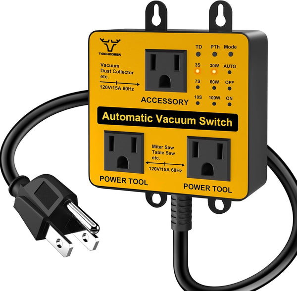 Upgraded Automatic Vacuum Switch, Autoswitch for Dust Collector, Customizable Delay (3/7/10s) for