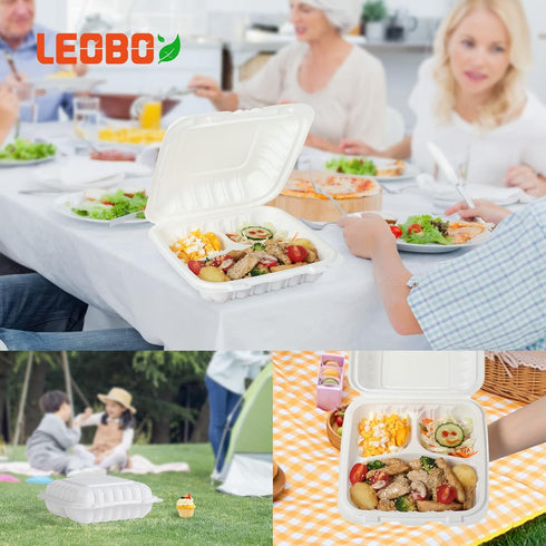 Reusable To Go Containers - 55 Pack BPA Free 3 Compartment Food Container 34 oz Clamshell Take Out