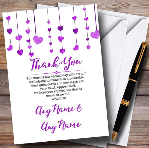 The Card Zoo Purple Watercolour Heart Drop Personalized Wedding Thank You Cards