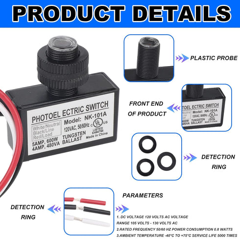 BTFO 105V-130V AC Photocell Light Control Sensor, Photocell Sensor with Nuts and Washer Dusk to Dawn Auto On/Off