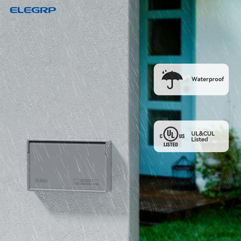ELEGRP Horizontal Outdoor Cover, Weatherproof Wall Plate, 1-Gang 4.77 x 2.97 , 2 Pack, Grey