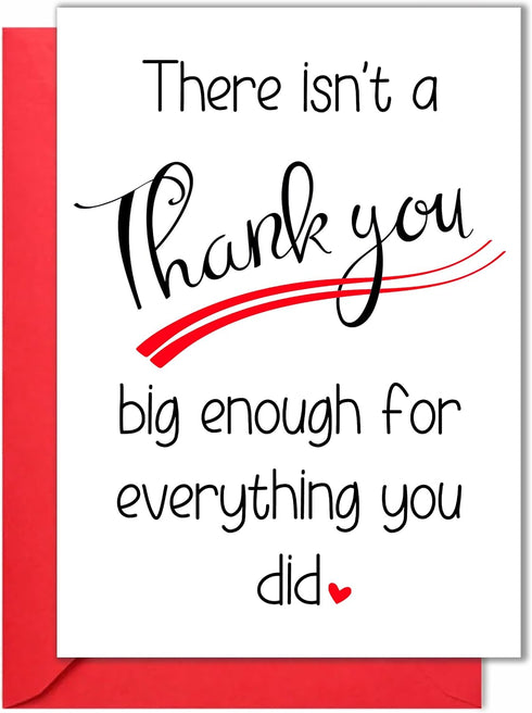 HOMEVAGE Single Thank You Card with Red Envelope, Thankful, Appreciation, Grateful Card -