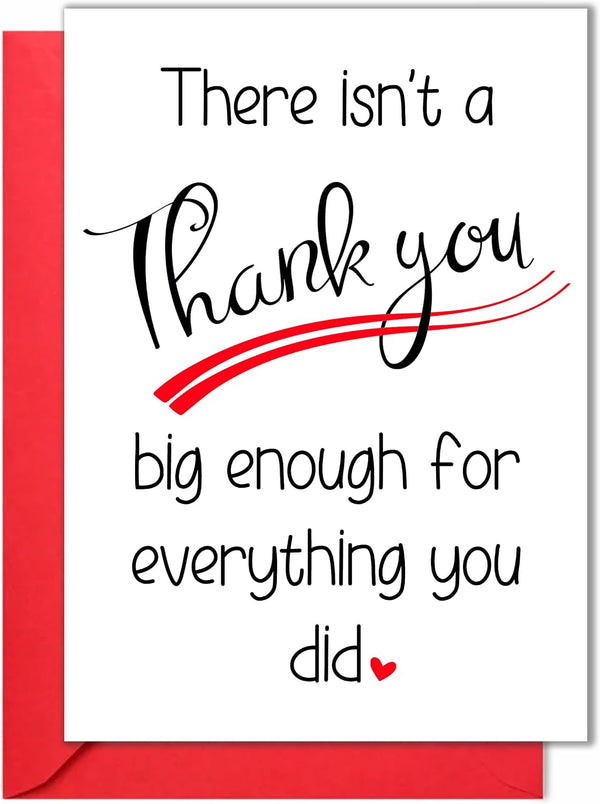 HOMEVAGE Single Thank You Card with Red Envelope, Thankful, Appreciation, Grateful Card -