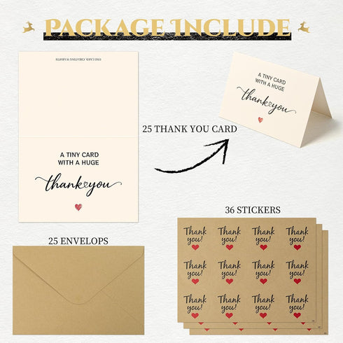 MIXVOVA 25 Pack 350GSM, Thank You Cards with Envelopes, Business, Graduation, Baby Shower & Wedding Thank You Cards