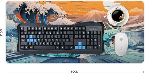 Large Desk Mats, Gaming Mousepads for Desktop Office Supplies, R33 Great Wave Japanese JDM Car, 35.4 x 15.7 inch